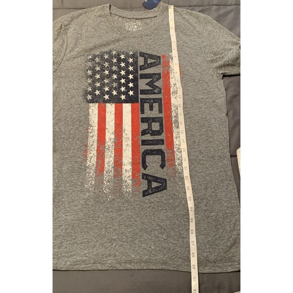 Home Of The Brave Womens T-shirt AMERICA Red White Blue Heather Gray Sz Medium - Picture 8 of 8